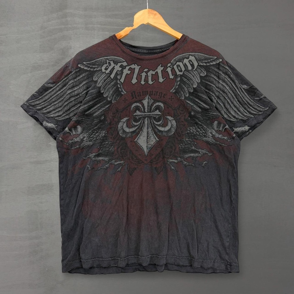 Y2K Affliction MMA Shirt Black Crazy Rampage Jackson Wings Distressed Medium